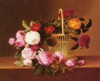 Johan Laurentz Jensen - A Basket Of Roses On A Ledge